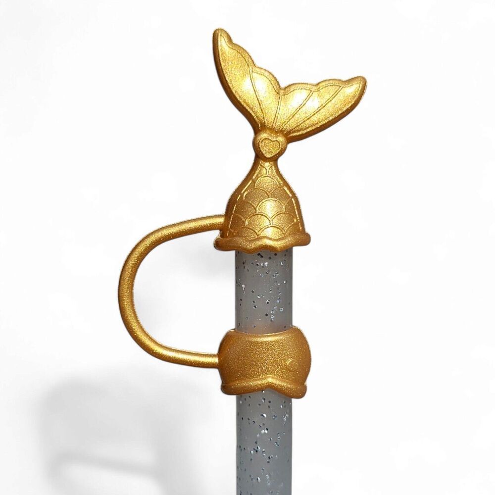 Gold Mermaid 3D Silicone 10mm Stanley Straw Topper  - Straw Cover